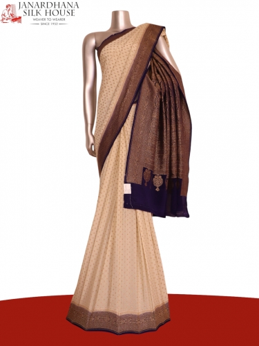 Pure Handloom Zari Butta Banarasi Crepe Silk Saree